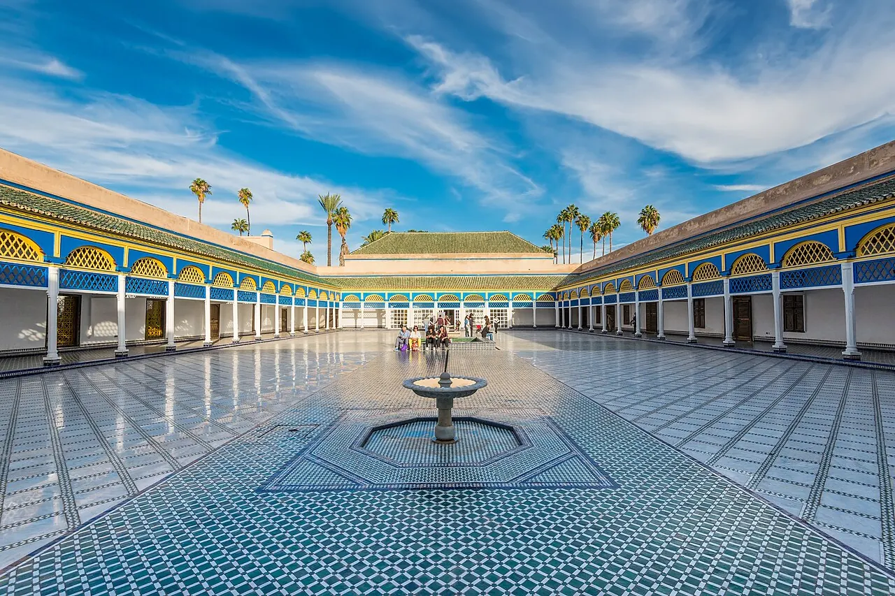 Marble courtyard and decorated arcades at Bahia Palace