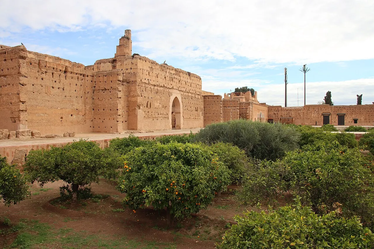 The broad courtyard, pools and surviving walls of El Badi Palace