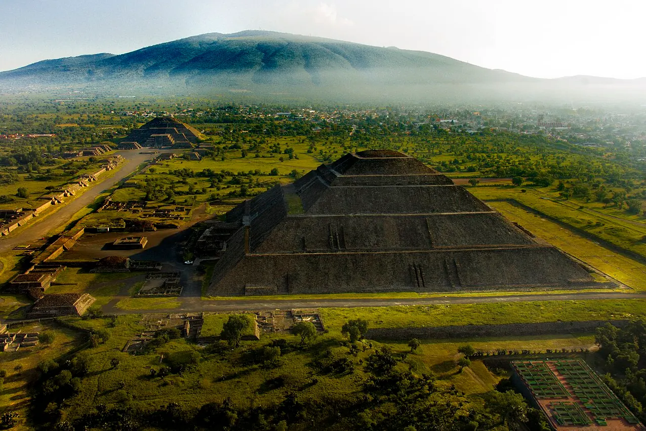 The Pyramid of the Sun and surrounding archaeological landscape at Teotihuacan