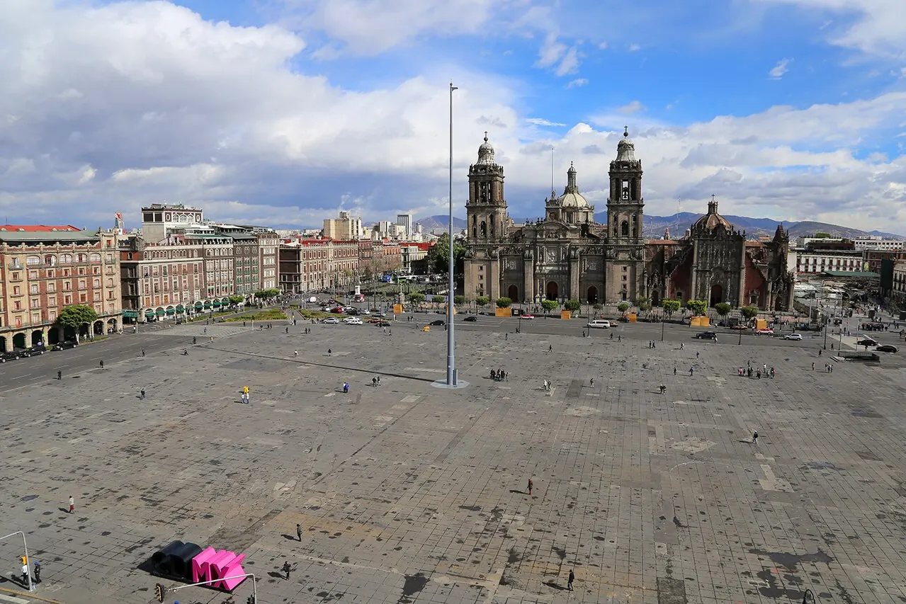 The Zocalo square with Mexico City Metropolitan Cathedral across it