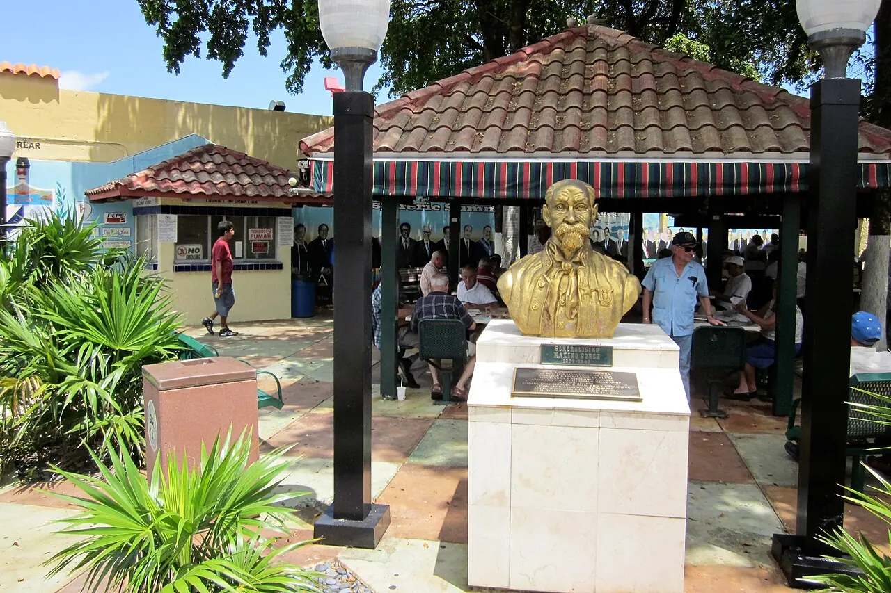 Domino players gathered at tables in Little Havana's Domino Park