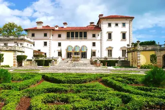 Vizcaya's waterfront mansion and formal garden beside Biscayne Bay