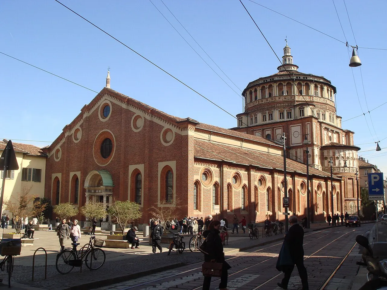 The brick facade of Santa Maria delle Grazie church in Milan