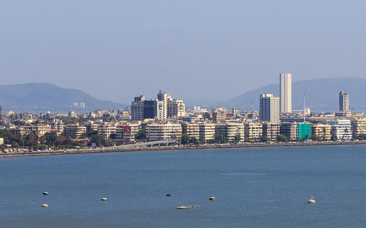 Marine Drive's curving waterfront promenade and towers above Back Bay