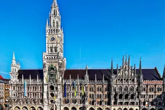 Marienplatz and the ornate facade of Munich's New Town Hall