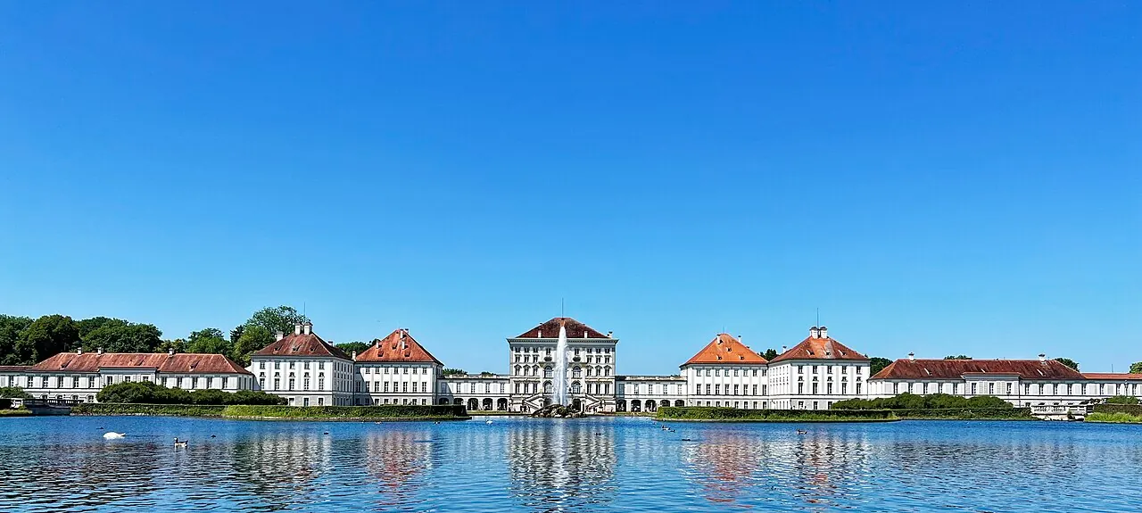 Nymphenburg Palace and its long wings reflected in the water