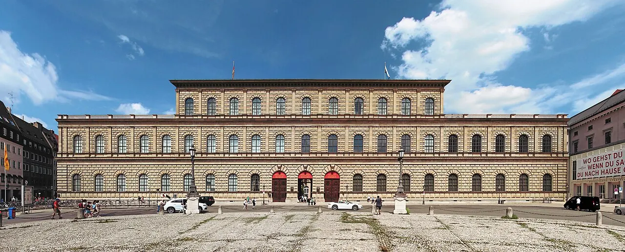 The long facade of Munich's Residenz facing the surrounding square