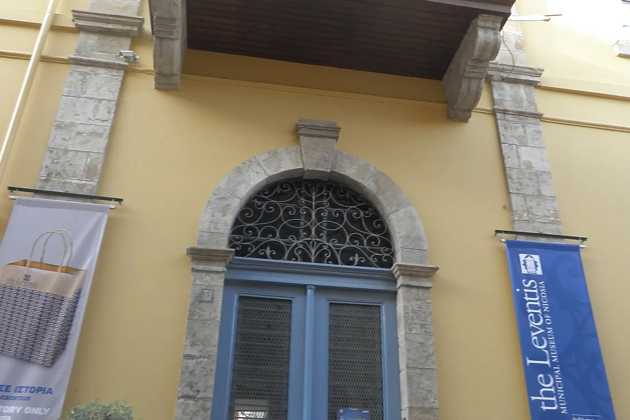 The entrance of the Leventis Municipal Museum on a narrow Nicosia street
