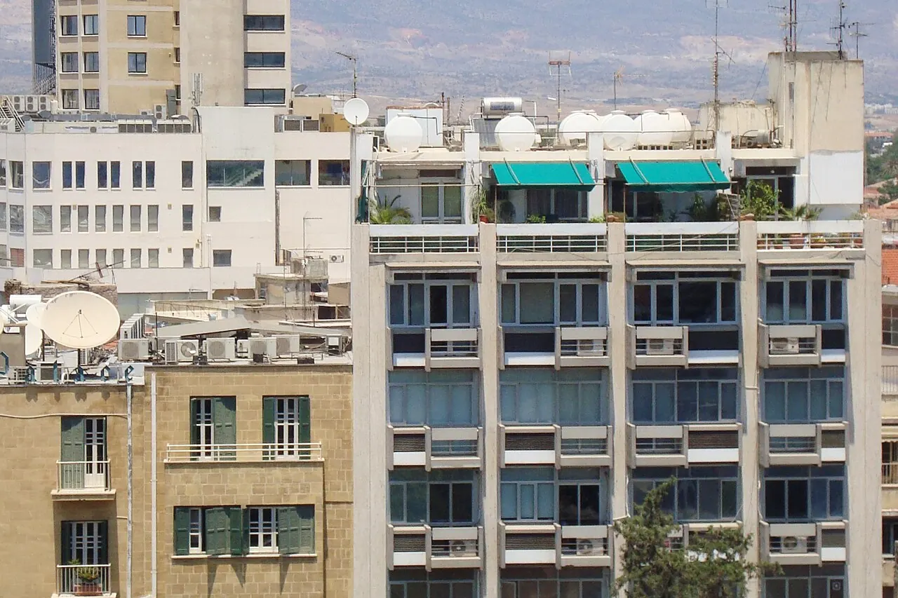 Shacolas Tower rising above the rooftops of central Nicosia