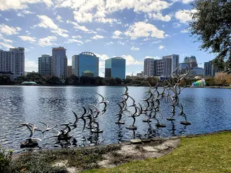 Lake Eola Park and the downtown Orlando skyline