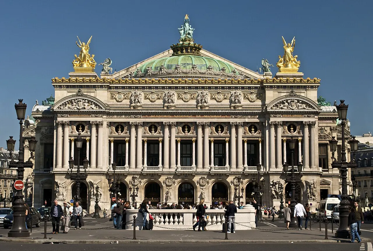 Palais Garnier south facade and the public square in front of the opera house