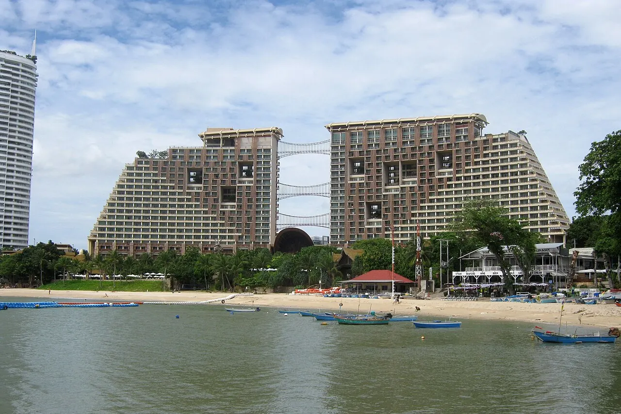 Wong Amat Beach's sand and coastal resort buildings in northern Pattaya