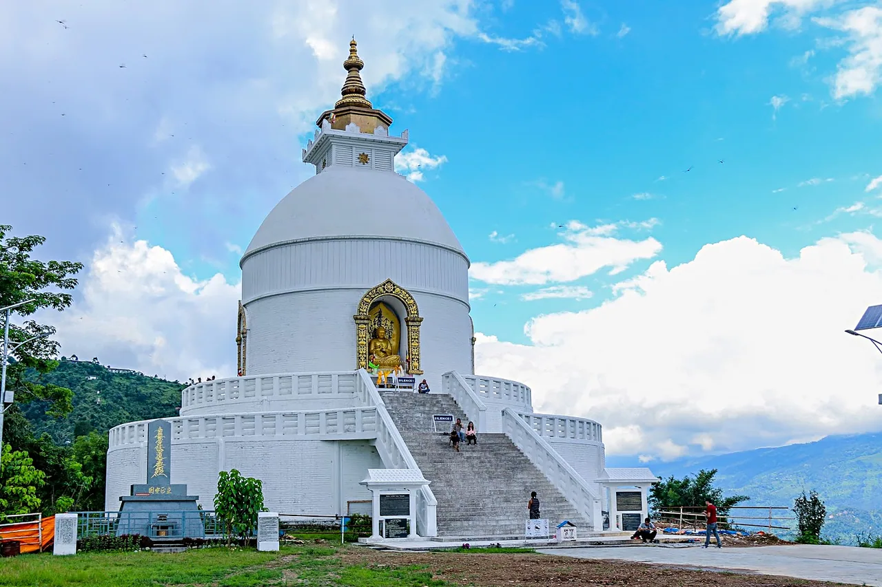 The white World Peace Pagoda above Pokhara