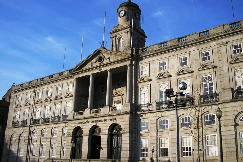 Neoclassical exterior of Palacio da Bolsa in Porto