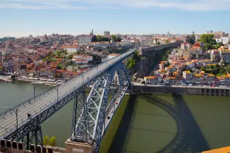Steel arch of the Dom Luis I Bridge spanning the Douro between Porto and Gaia