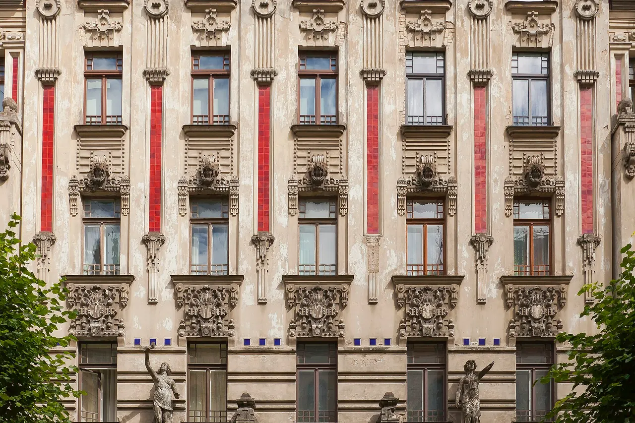 Decorative Art Nouveau apartment facades on Alberta Street in Riga