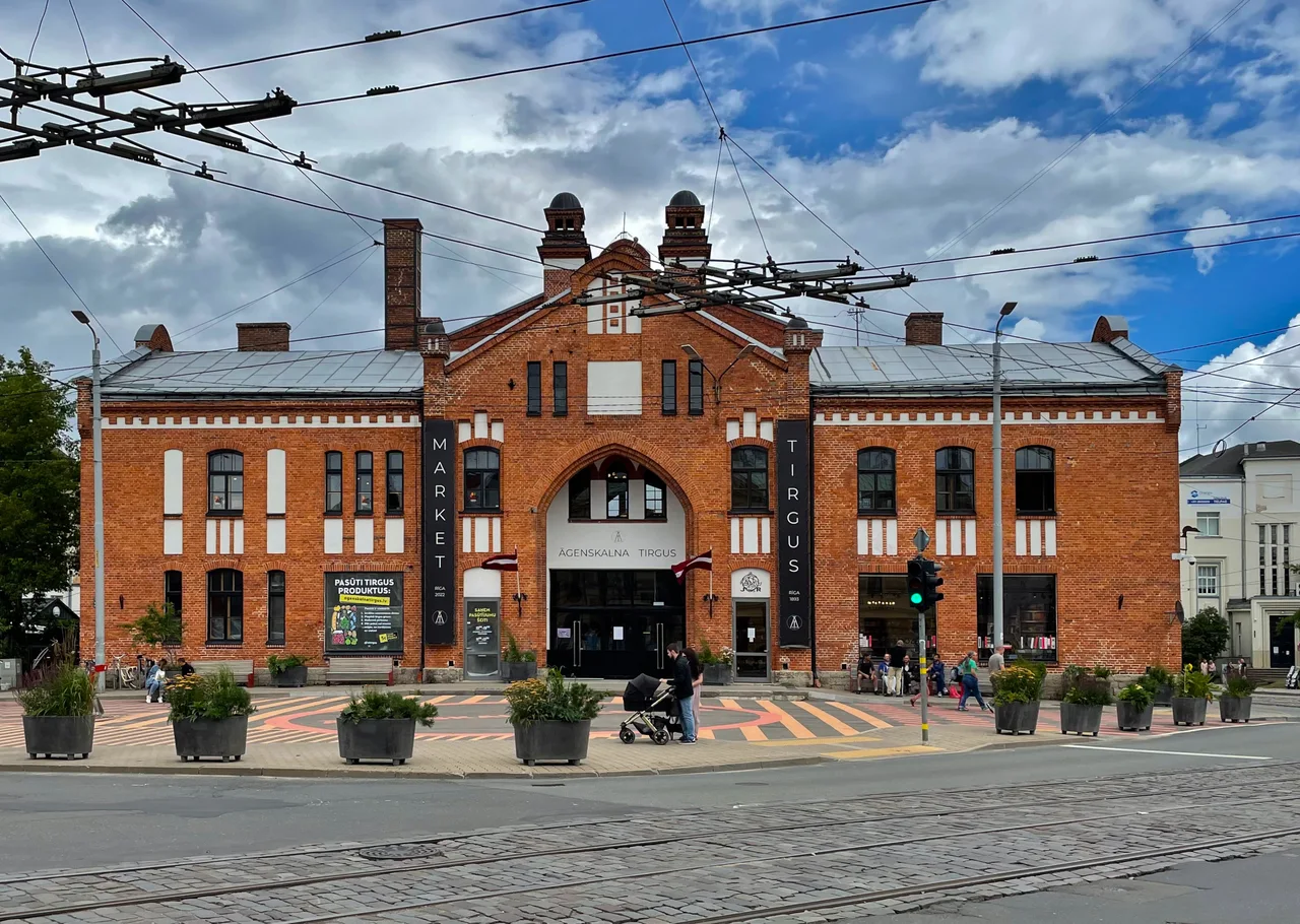 Restored red-brick market hall in Agenskalns, Riga