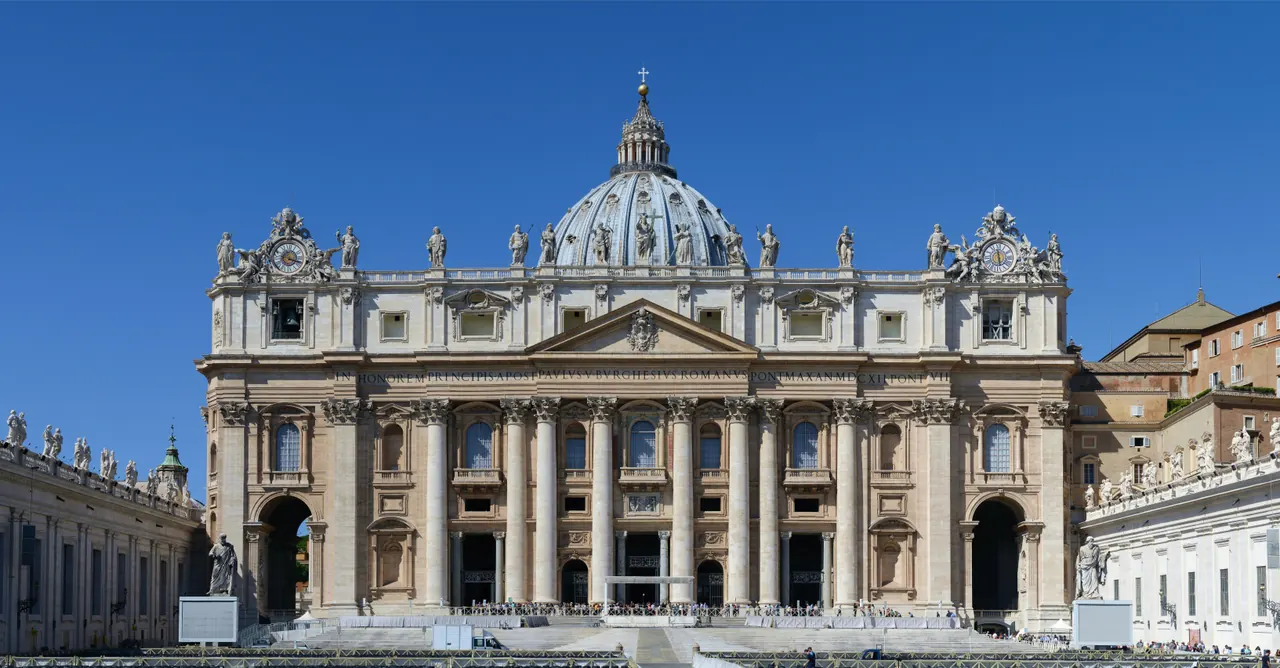 The facade and dome of Saint Peter's Basilica in Vatican City