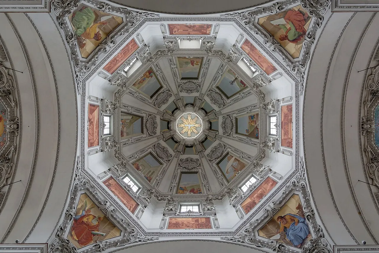 Decorated dome and vaults inside Salzburg Cathedral