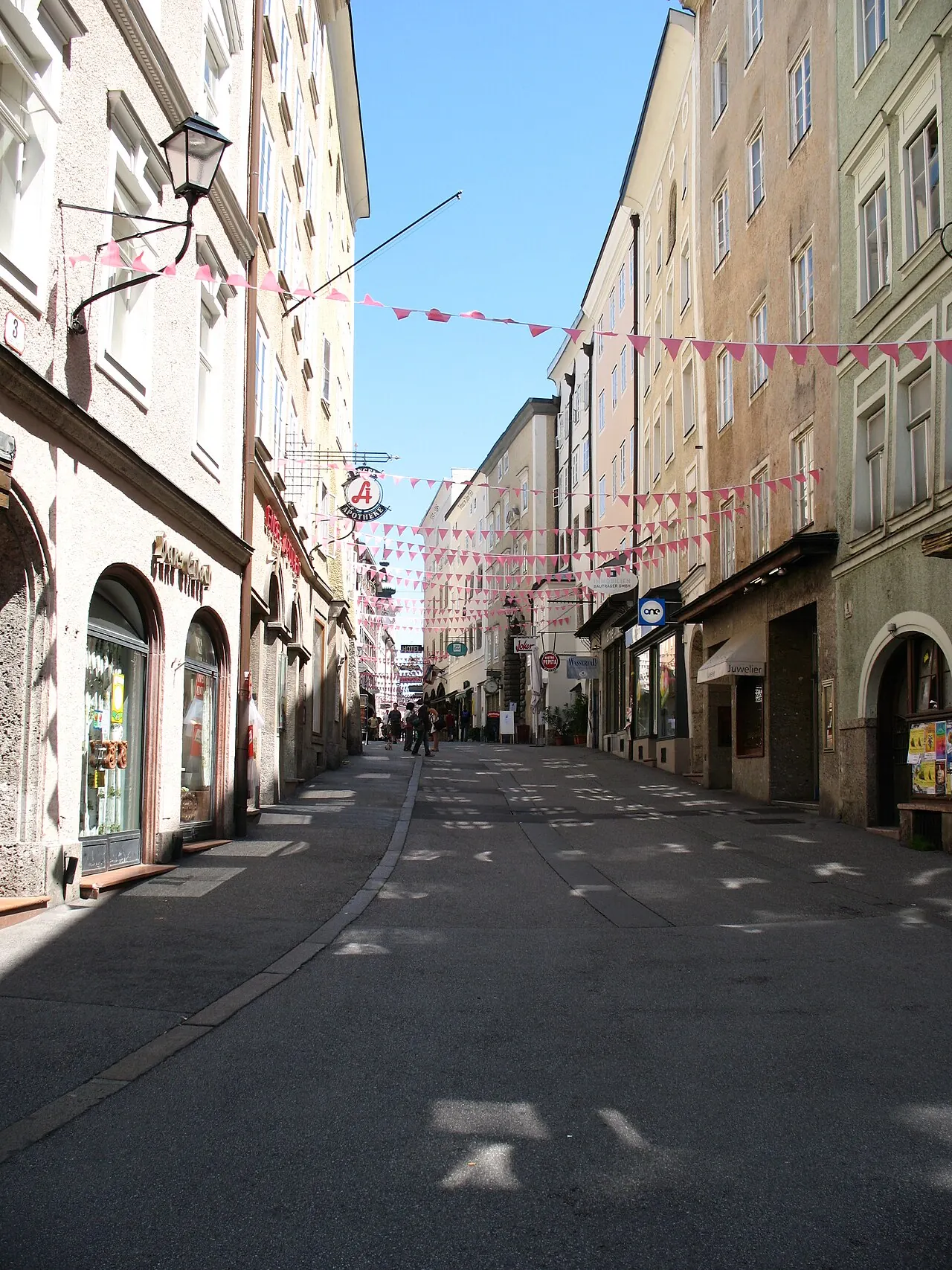 Historic houses along Linzer Gasse in Salzburg