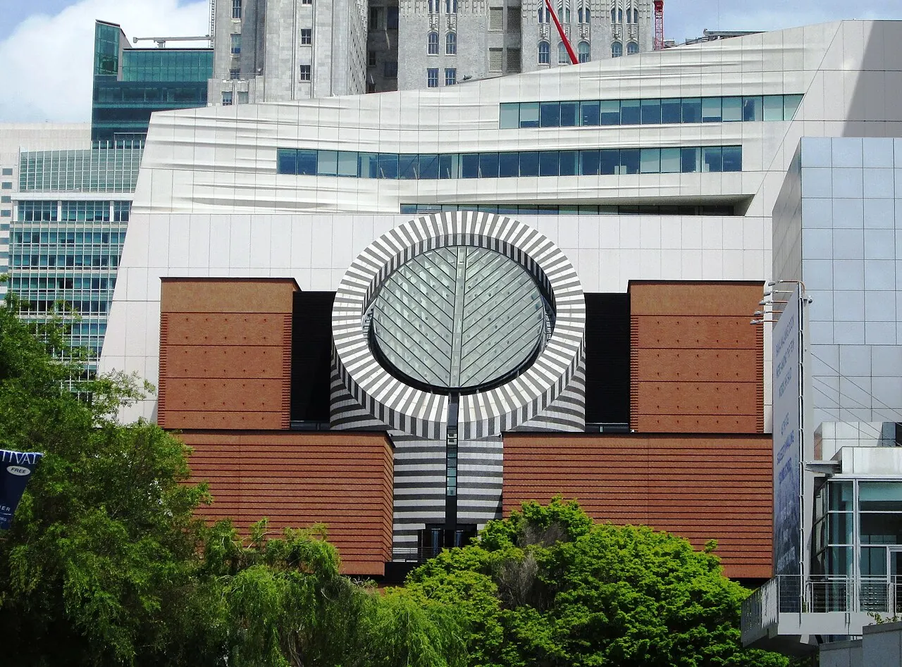 The expanded SFMOMA building viewed from Yerba Buena Gardens