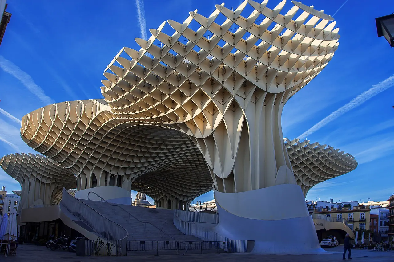 Undulating timber canopy of Metropol Parasol at Plaza de la Encarnacion, Seville