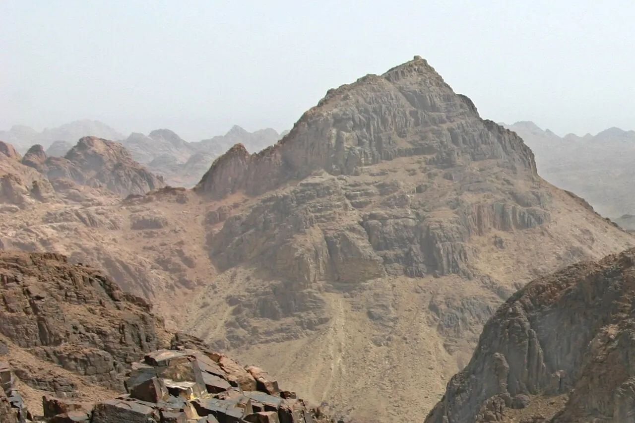 Rocky slopes of Mount Sinai seen from the southwest