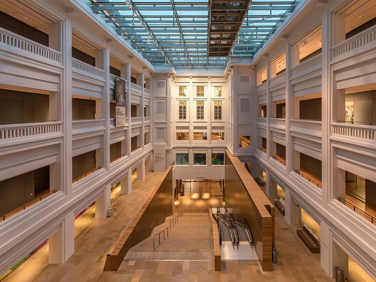 Historic architecture and contemporary circulation inside National Gallery Singapore