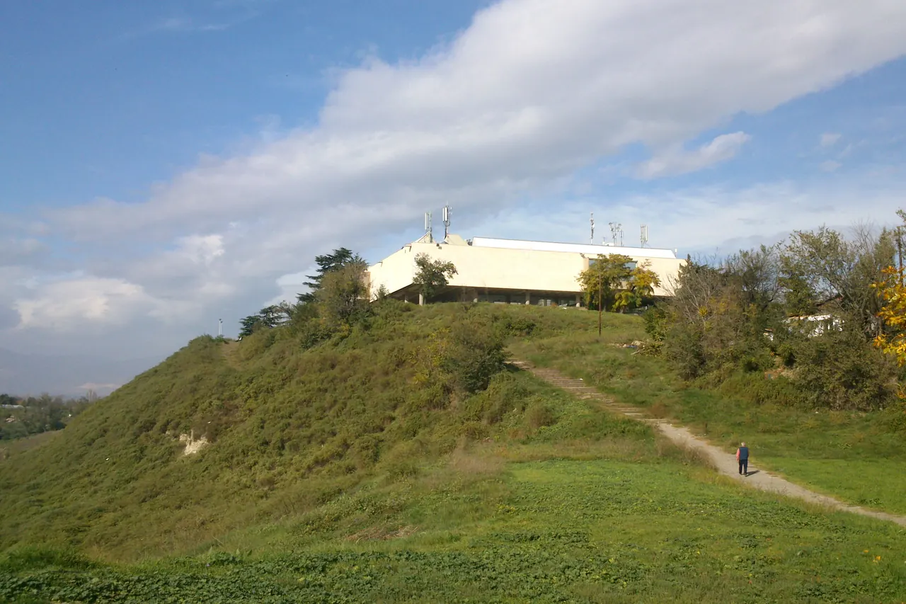 Low modernist contemporary art museum on the hill above Skopje