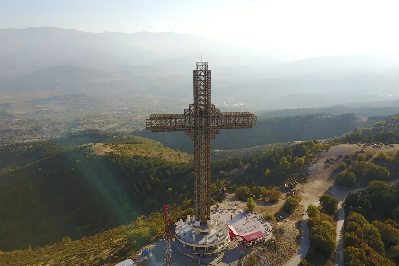 Millennium Cross and summit surroundings seen from above Vodno