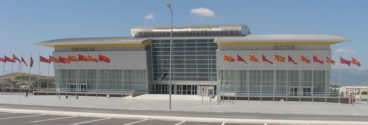 Boris Trajkovski Sports Arena and its forecourt in Karpos