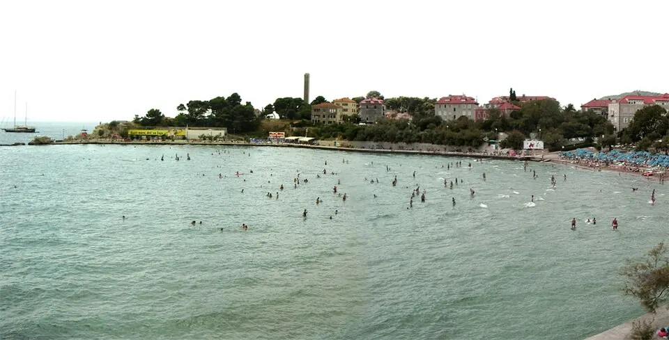The sandy bay and shallow sea at Bačvice in Split