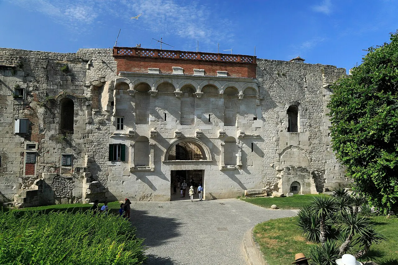 The Roman stone facade and arched entrance of the Golden Gate in Split