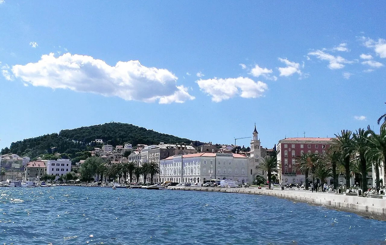 The wooded Marjan hill and peninsula viewed from the Split waterfront