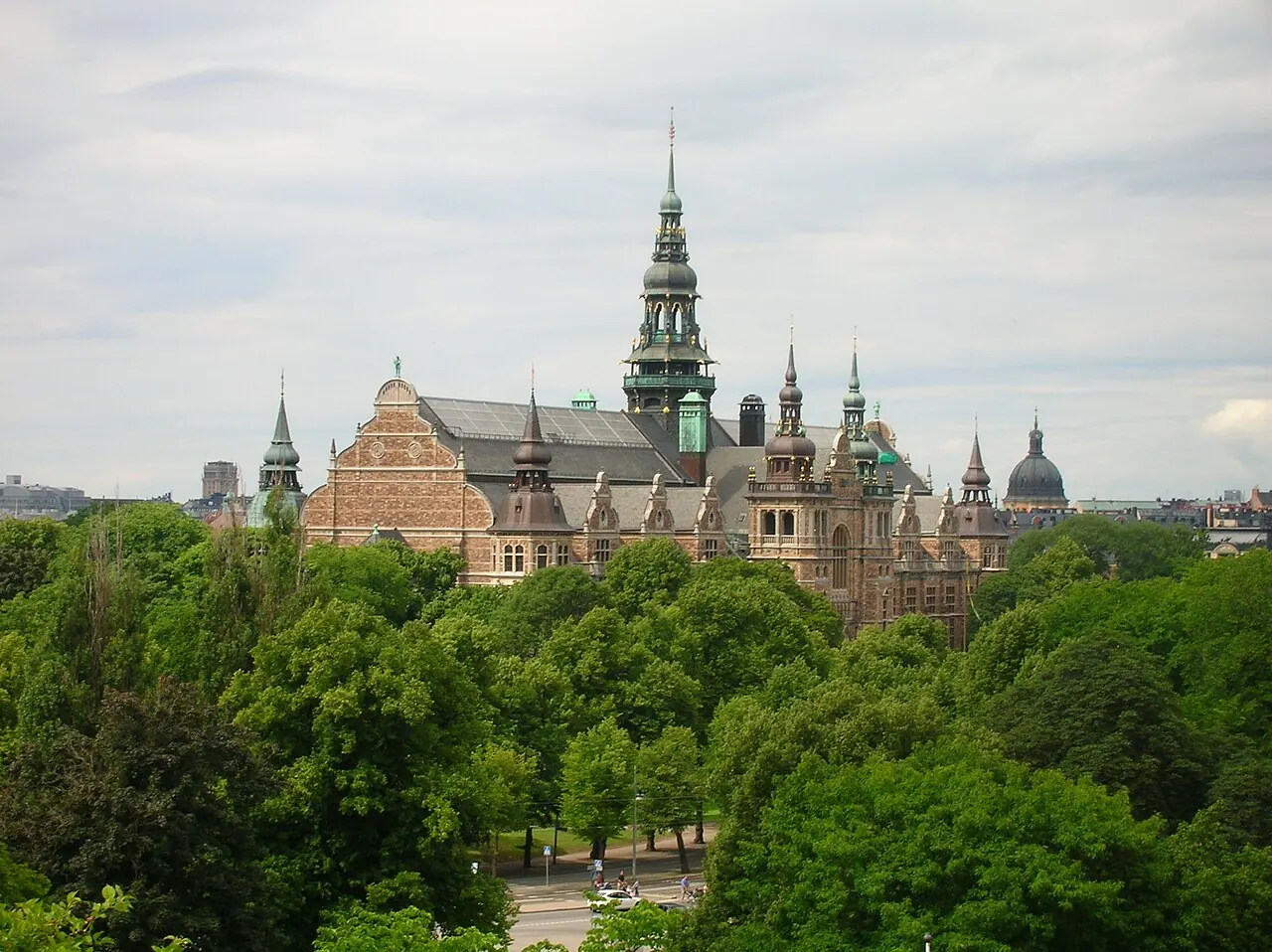 The Nordic Museum's tall gables and roofline seen from Skansen