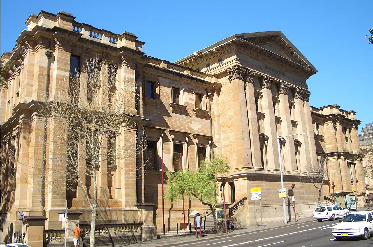 The Australian Museum's historic sandstone exterior on William Street