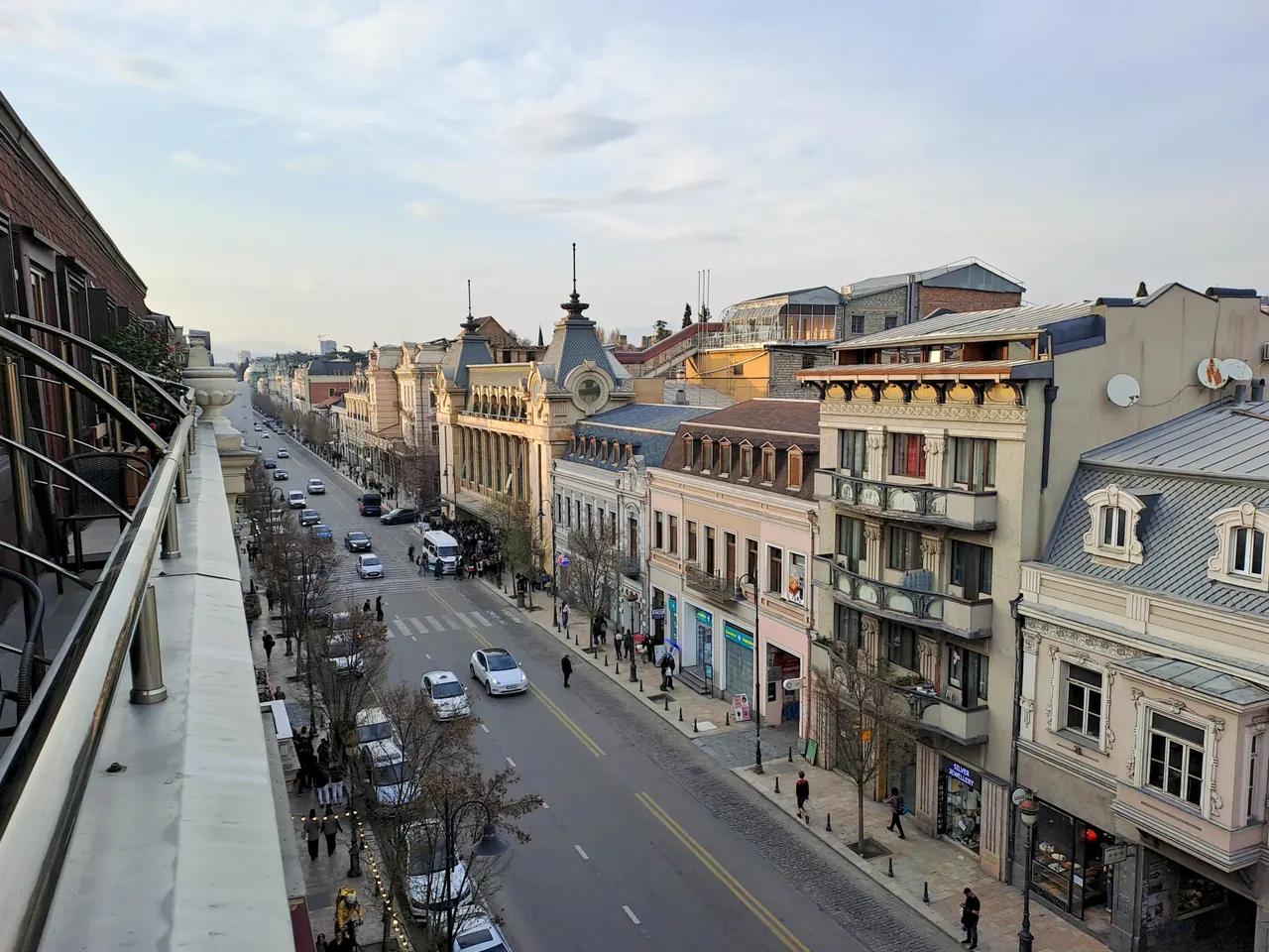 Historic street facades along Davit Aghmashenebeli Avenue in Tbilisi