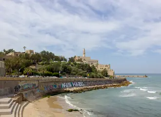 Old Jaffa rising above the Mediterranean shoreline in Tel Aviv