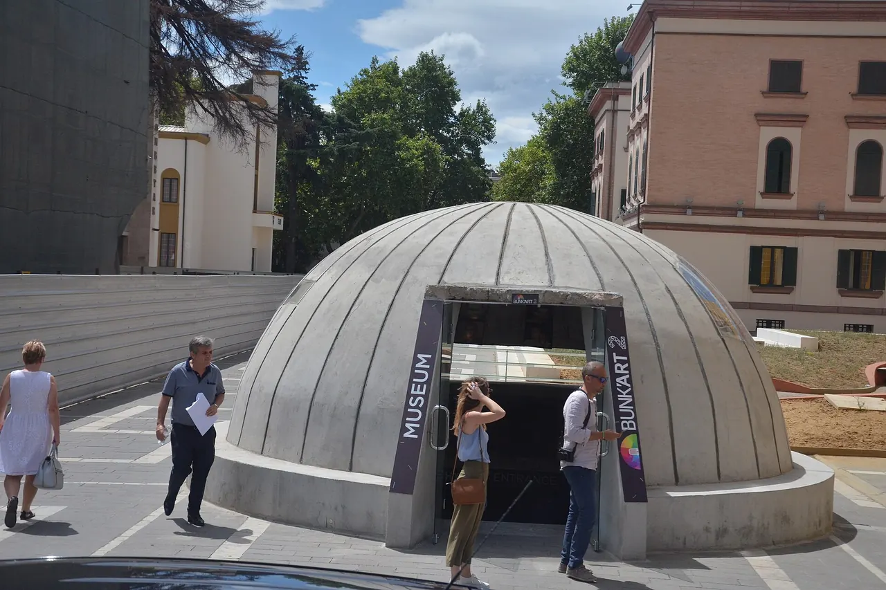 The concrete entrance structure of Bunk'Art 2 in the centre of Tirana