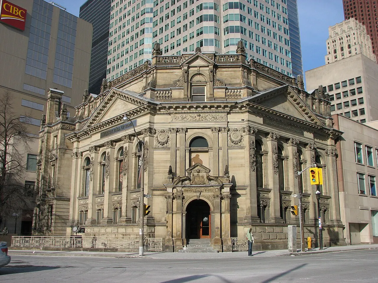 The historic former bank exterior housing the Hockey Hall of Fame in Toronto