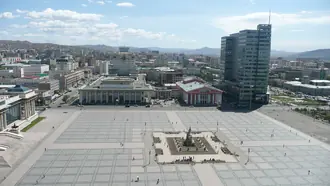 Sukhbaatar Square and its central monument seen across the open plaza in Ulaanbaatar