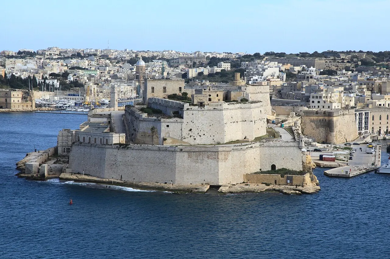 Fort St Angelo in Birgu seen across the Grand Harbour from Valletta