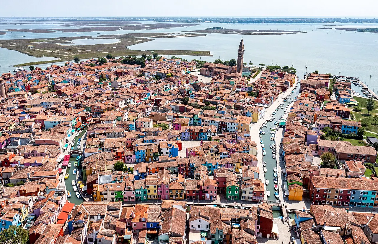 Colourful houses and waterways on the island of Burano