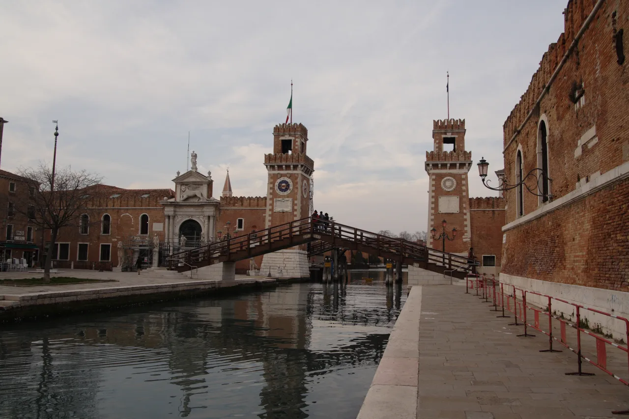The Arsenale sea gates and bridge over Rio dell'Arsenale in Venice's Castello district
