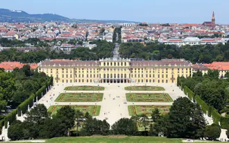 Schonbrunn Palace and its formal garden beds in Vienna