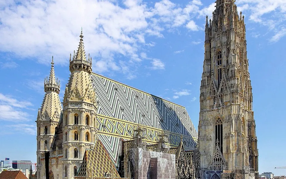 St. Stephen's Cathedral with its patterned tile roof and Gothic south tower