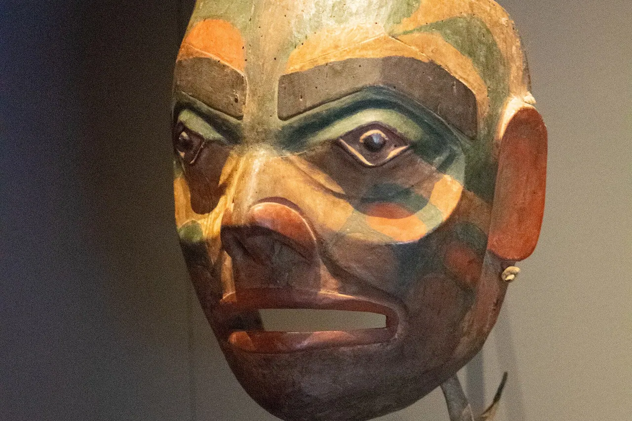 A nineteenth-century Heiltsuk ancestor mask displayed at Whistler's Audain Art Museum