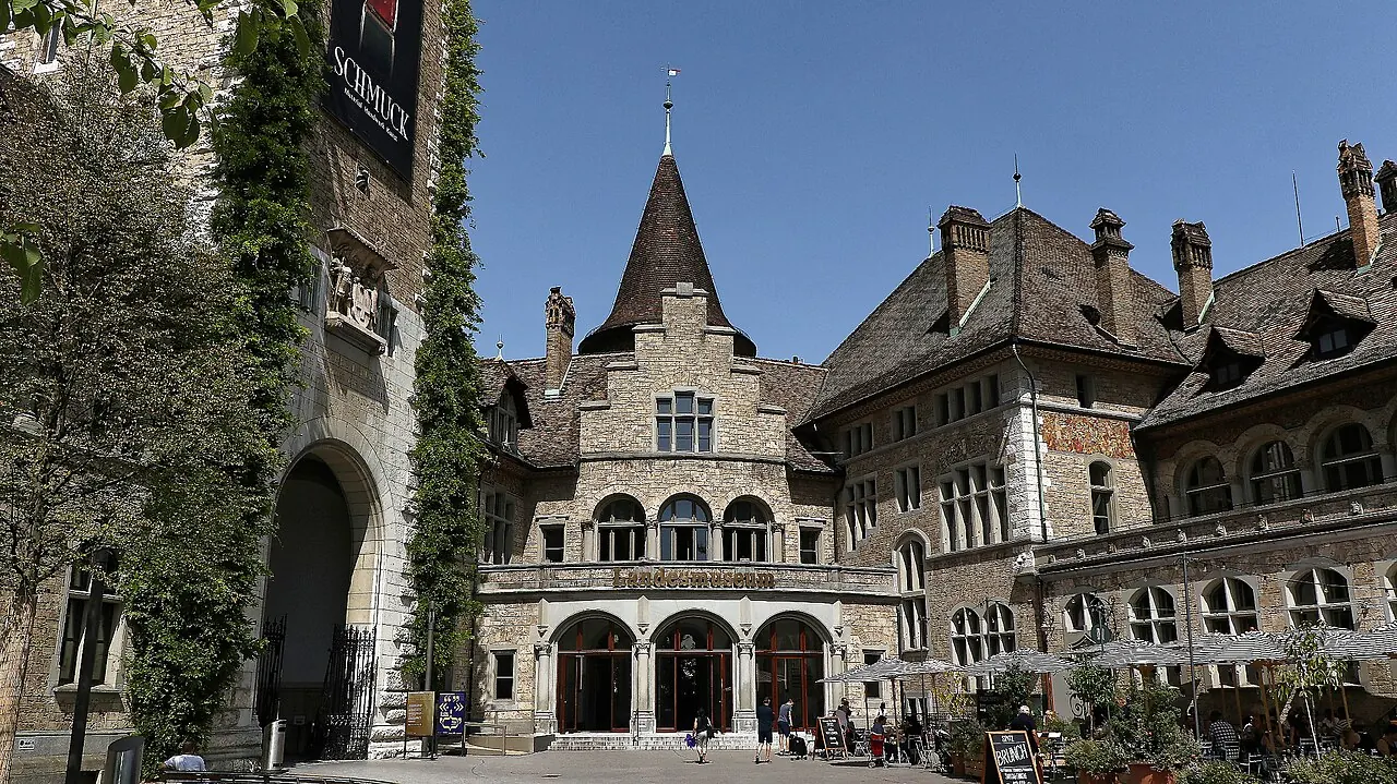 The National Museum Zurich's towers and courtyard beside the main station
